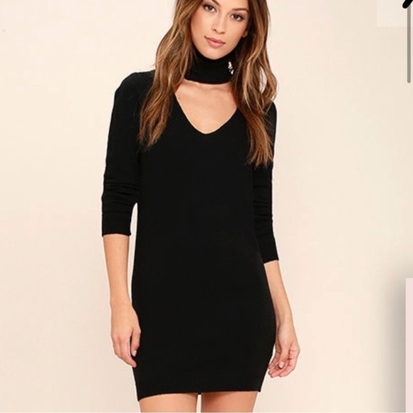 Lulu’s Sweetest Devotion Black Turtleneck Choker Sweater Dress Black Large F2 - Picture 1 of 5